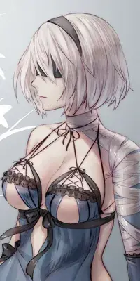Illustration of 2B from NieR:Automata in her iconic outfit.