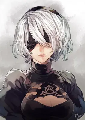 Digital art of 2B from NieR:Automata, showcasing her iconic look.