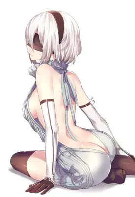 Digital art of 2B from NieR:Automata in a dynamic pose.