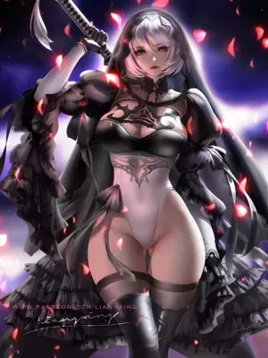 Digital art of 2B from NieR:Automata holding her katana.
