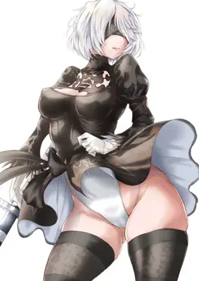 Illustration of 2B from NieR:Automata in her combat dress.