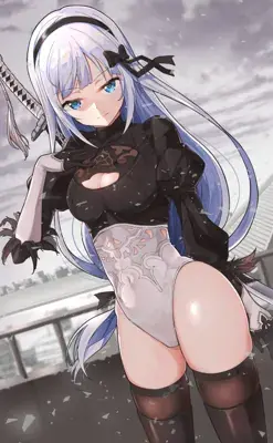 Illustration of 2B from NieR:Automata holding a katana.