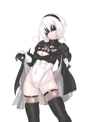 Illustration of 2B from NieR:Automata in her iconic outfit.