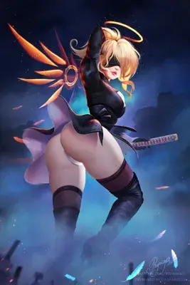 Digital art of 2B from NieR:Automata in a dynamic pose.