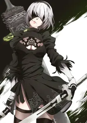 Illustration of 2B from NieR:Automata wielding her katana.