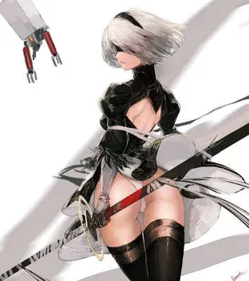 Illustration of 2B from NieR:Automata holding her katana.