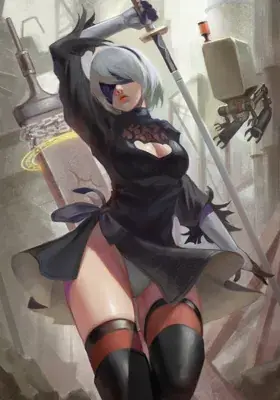 Illustration of 2B from NieR:Automata holding a sword.