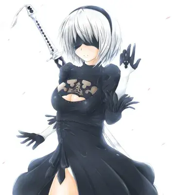 Illustration of 2B from NieR:Automata holding a katana.