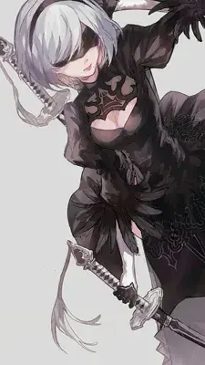 Illustration of 2B from NieR:Automata in a combat stance.
