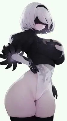 Illustration of 2B from NieR:Automata in a dynamic pose.