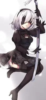 Illustration of 2B from NieR:Automata holding her katana.