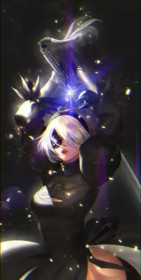 Digital art of 2B from NieR:Automata wielding her katana.