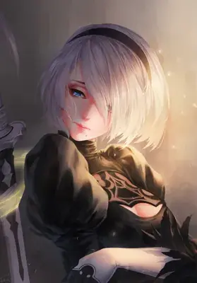 Digital art of 2B from NieR:Automata in her black dress, holding a sword.