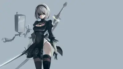 Illustration of 2B from NieR:Automata holding her katana.