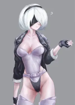 Digital art of 2B from NieR:Automata in her iconic outfit.