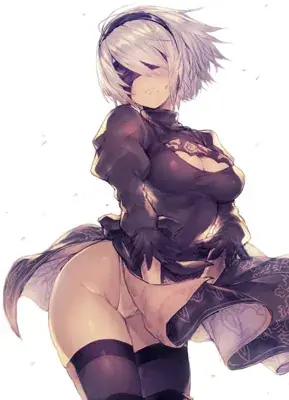 Illustration of 2B from NieR:Automata in her black dress.