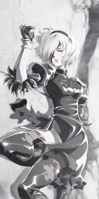 Digital art of 2B from NieR:Automata lying down in her black outfit.