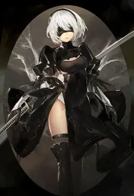 Illustration of 2B from NieR:Automata holding her katana.