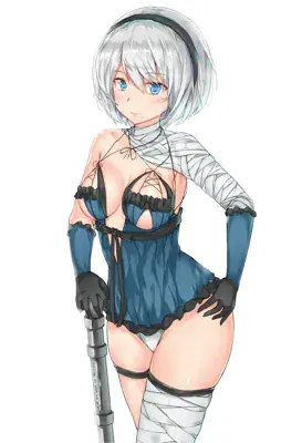 Illustration of 2B holding her sword.