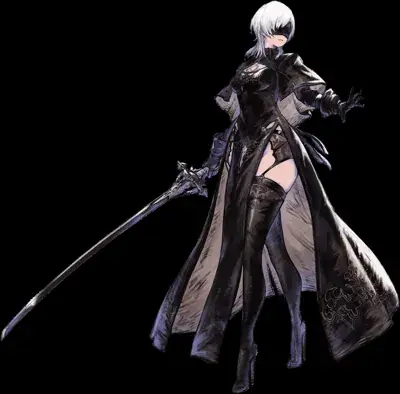 Illustration of 2B from NieR:Automata holding her sword.