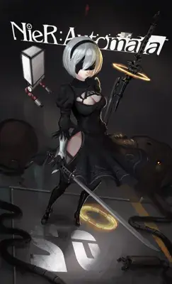 Illustration of 2B from NieR:Automata holding her katana.