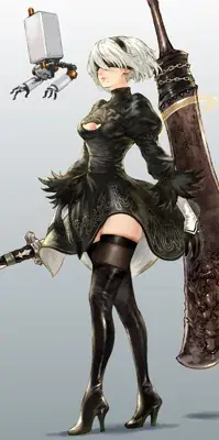 Illustration of 2B from NieR:Automata in her signature outfit.