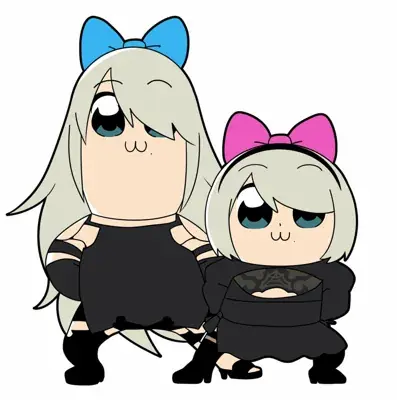 Image of 2B and A2 in Pop Team Epic style - YoRHa android character art from the video game Nier Automata