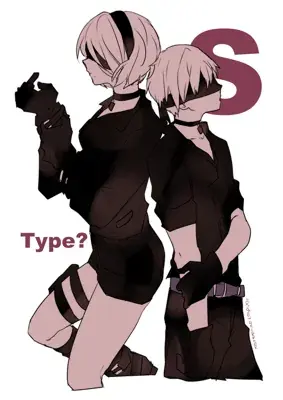 2B and 9S from Nier Automata back-to-back illustration - digital artwork showing android warriors in signature outfits