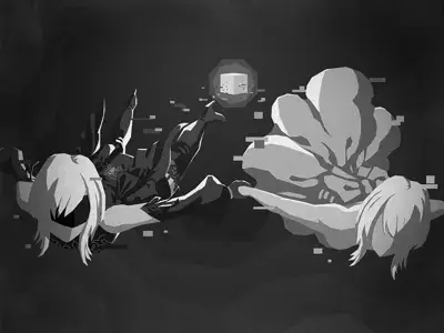 Thumbnail of 2B and 9S with Emil's Head