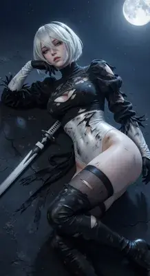 2B from Nier Automata battle-worn 2B - digital artwork showing android warrior in signature outfit