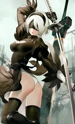 2B from Nier Automata combat stance - digital artwork showing android warrior in signature outfit