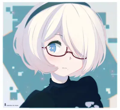 2B from Nier Automata cute scholar glasses - digital artwork showing android warrior in signature outfit