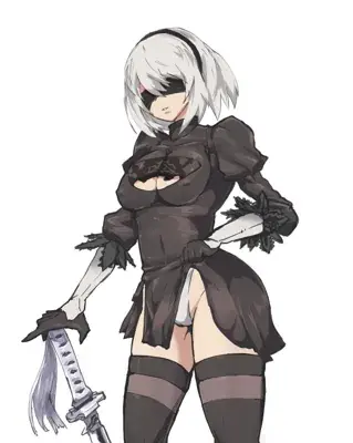Illustration of 2B, the YoRHa No.2 Type B android from NieR:Automata, in her iconic black dress.