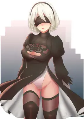 Illustration of 2B from NieR:Automata in her iconic outfit.