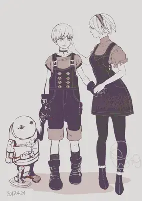 2B from Nier Automata 2B and 9S Casual Illustration - digital artwork showing android warrior in signature outfit