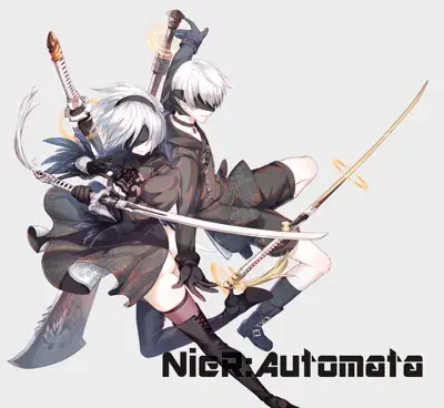 2B and 9S from Nier Automata 2B and 9S combat pose - digital artwork showing android warrior in signature outfit