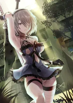 2B from Nier Automata 2B Combat Ready in Urban Setting - digital artwork showing android warrior in signature outfit