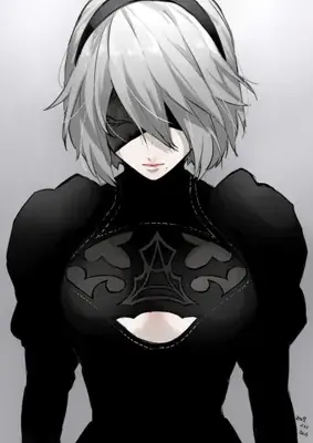 Image of 2B 2B's contemplative portrait - YoRHa android character art from the video game Nier Automata