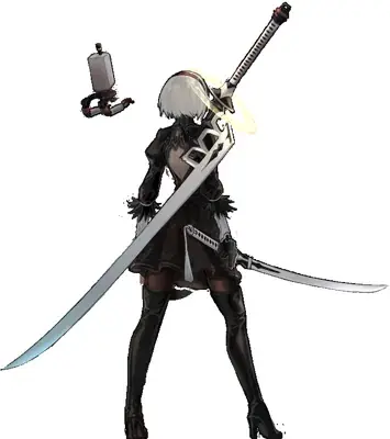 2B from Nier Automata standing ready with her swords - digital artwork showing android warrior in signature outfit