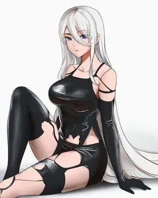 2B from Nier Automata battle-worn android - digital artwork showing android warrior in signature outfit