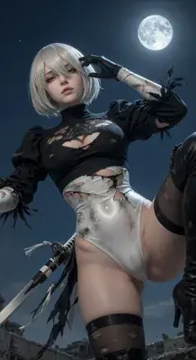 2B from Nier Automata battle-worn android warrior - digital artwork showing android warrior in signature outfit