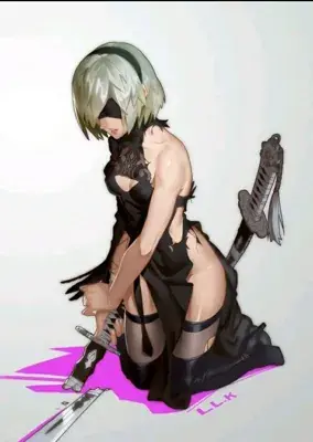 2B from Nier Automata battle-worn warrior - digital artwork showing android warrior in signature outfit