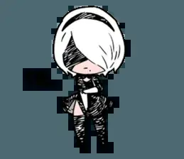 2B from Nier Automata chibi illustration - digital artwork showing android warrior in signature outfit