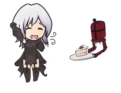 2B from Nier Automata chibi illustration - digital artwork showing android warrior in signature outfit