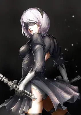 2B from Nier Automata combat ready - digital artwork showing android warrior in signature outfit
