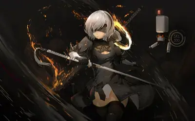 2B from Nier Automata Combat Ready - digital artwork showing android warrior in signature outfit