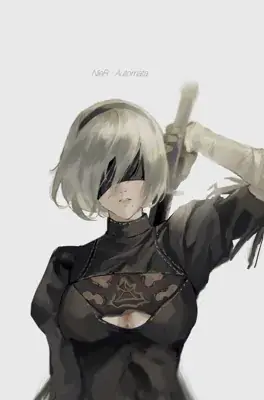 2B from Nier Automata combat ready - digital artwork showing android warrior in signature outfit
