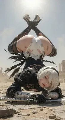 2B from Nier Automata combat ready pose - digital artwork showing android warrior in signature outfit