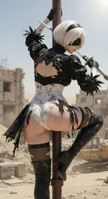 2B from Nier Automata combat-ready pose - digital artwork showing android warrior in signature outfit