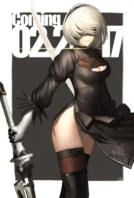 2B from Nier Automata standing with sword - digital artwork showing android warrior in signature outfit